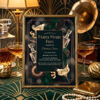 Invitación Art Deco Speakeasy Murder Mystery Christmas Party