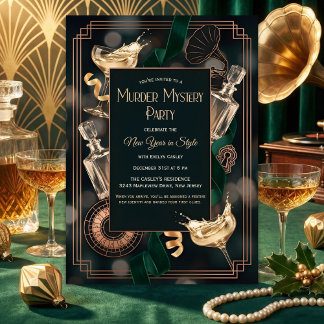 Invitación Art Deco Speakeasy Murder Mystery New Year Party
