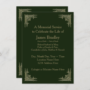 Invitación Art Deco Style Green Memorial Service