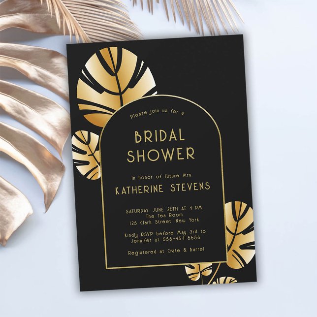 Invitación Art Deco Tropical Leaf Boho Frame Ducha De Novias (art deco gold tropical leaf boho arch bridal shower invitation gatsby roaring 20s elegant modern)