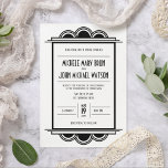 Invitación Art Deco Vintage Retro Marco negro Boda blanco<br><div class="desc">El diseño de la Invitación a la Boda Blanca con marco negro Art Deco Moderno Vintage retro será la elección perfecta si busca un ambiente vintage, retro y elegante. El diseño es sencillo pero audaz, con un fondo blanco con un marco negro, lo que hace una declaración instantánea. Es totalmente...</div>