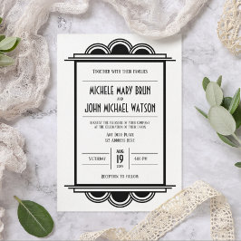 Invitación Art Deco Vintage Retro Marco negro Boda blanco