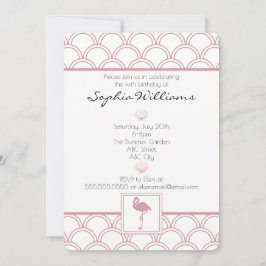 Invitación Art Deco Wave Patten Flamingo Rosa Cumpleaños