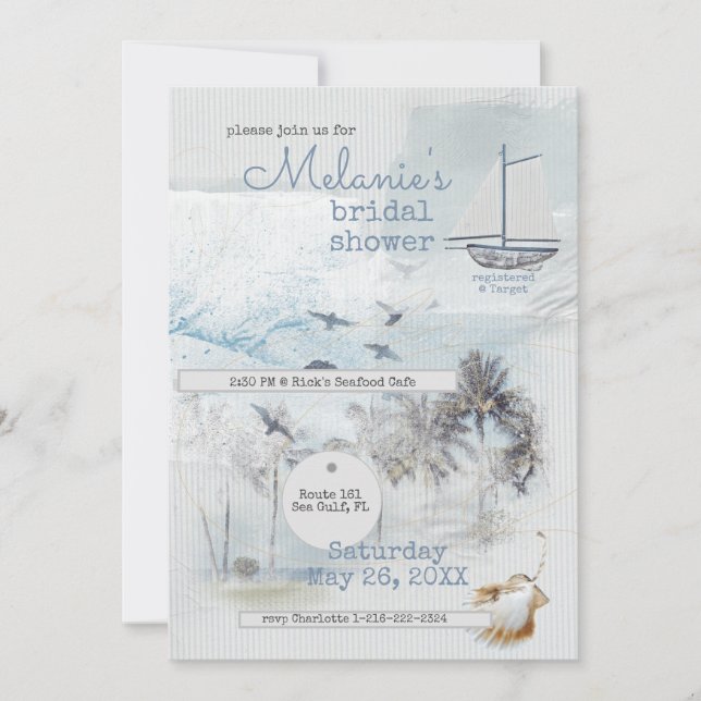 Invitación Art Journal Coastal Collage Bridal Shower (Anverso)