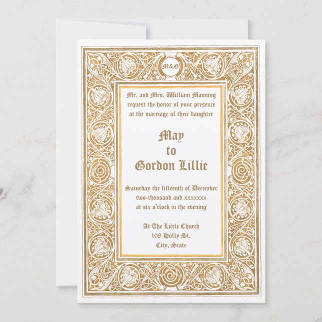 Invitación Art Nouveau 1895 Foliage & Floral Border Boda (Anverso)