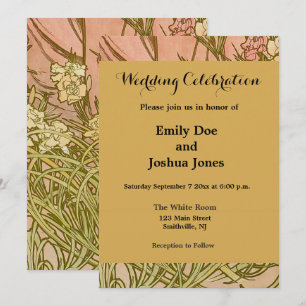 Invitación Art Nouveau Alfonse Mucha Flores de clavel floral