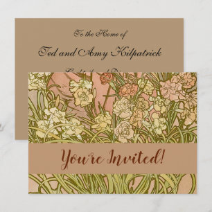 Invitación Art Nouveau Alfonse Mucha Flores de clavel floral