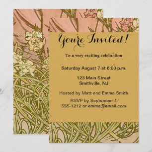 Invitación Art Nouveau Alfonse Mucha Flores de clavel floral