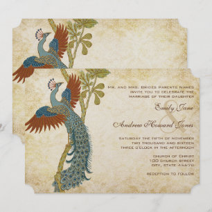 Invitación Art Nouveau Art Deco Peacock Birds Boda