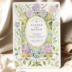 Invitación Art Nouveau artístico Boda de vidrio templado de D