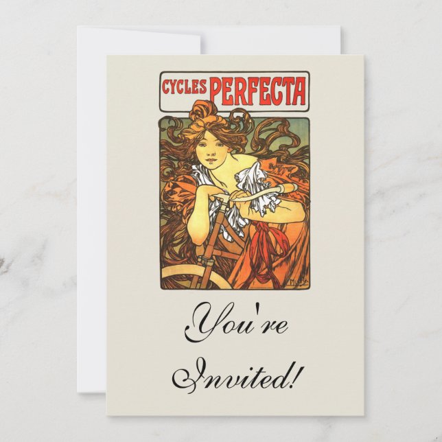 Invitación Art Nouveau Bicycle Mucha Art (Anverso)