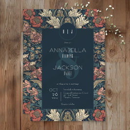 Invitación Art Nouveau Blue William Morris Floral Wedding