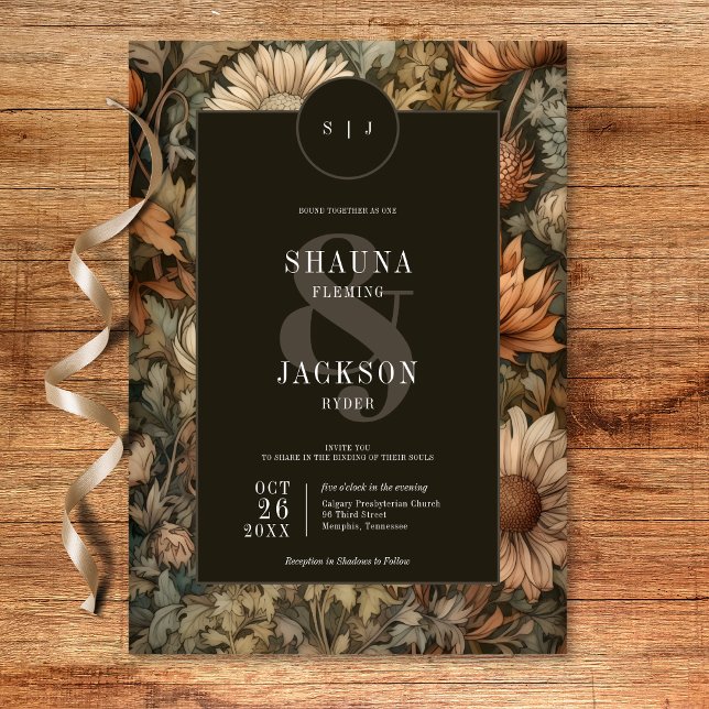 Invitación Art Nouveau Brown William Morris Boda Floral (Art Nouveau Brown William Morris Floral Wedding Invitation)