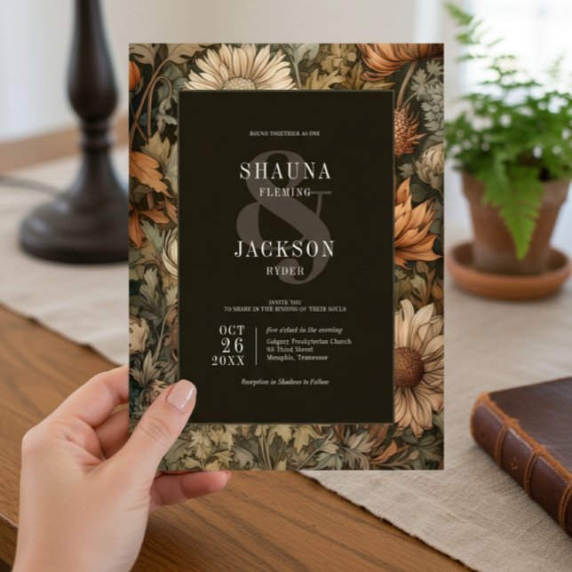 Invitación Art Nouveau Brown William Morris Boda Floral (Art Nouveau Brown William Morris Floral Wedding Invitation)