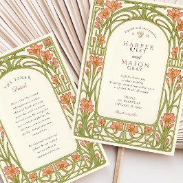 Invitación Art Nouveau Coral Lily Boda arquitectónico