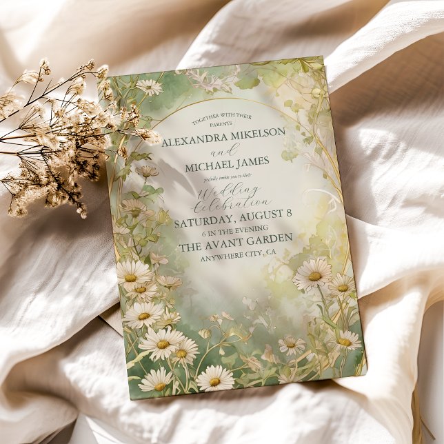 Invitación Art Nouveau Daisies Ivory Green Boda (Subido por el creador)