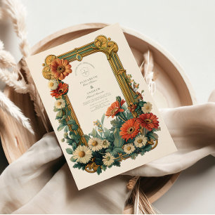 Invitación Art Nouveau Daisy Gerbera Boda de marco floral