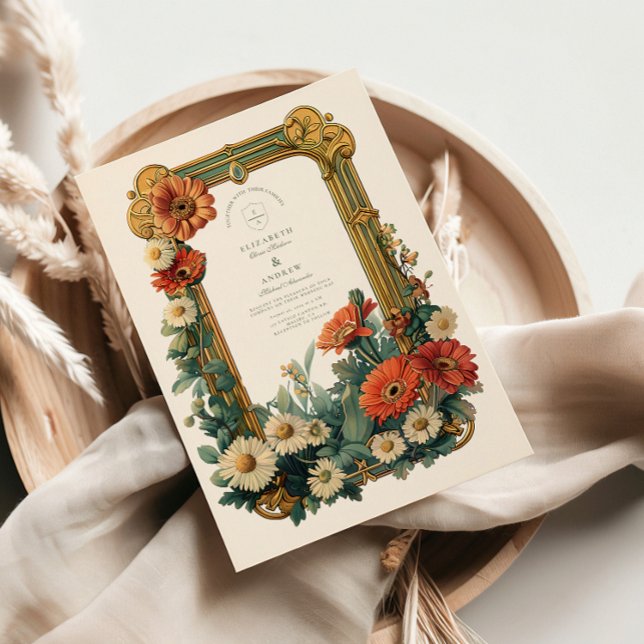 Invitación Art Nouveau Daisy Gerbera Boda de marco floral (Subido por el creador)