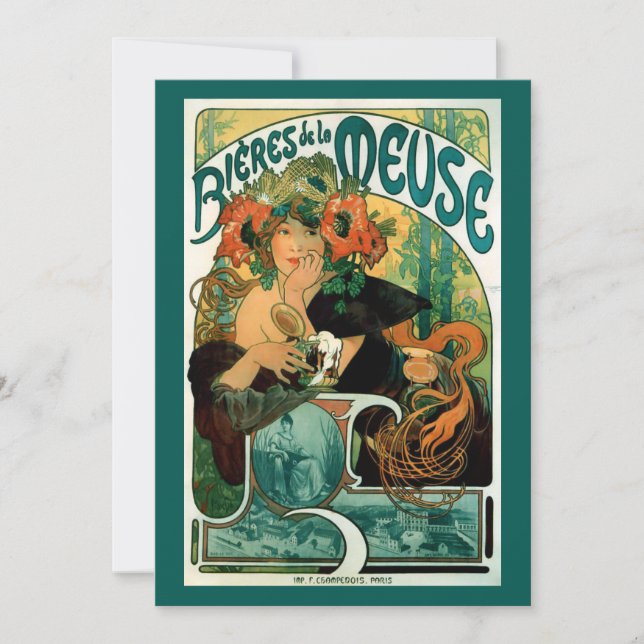 Invitación Art Nouveau de Alphonse (Alfons) Mucha (Anverso)