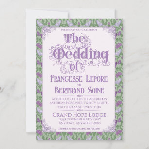 Invitación Art Nouveau Elegantes Pájaros del Amor Lila