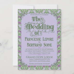 Invitación Art Nouveau Elegantes Pájaros del Amor Lila