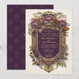 Invitación Art Nouveau Escudo Floral Otoñal Vintage Púrpura O