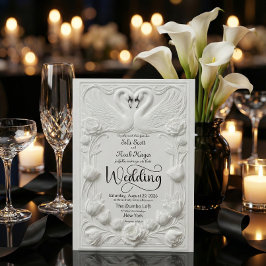 Invitación Art Nouveau Faux Embossed Swan Wedding