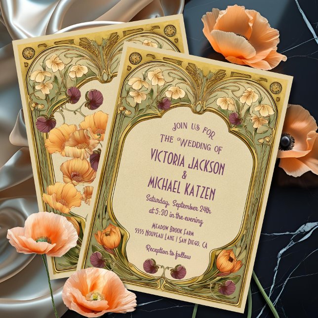 Invitación Art Nouveau Floral Frame Wedding Invitation (Subido por el creador)