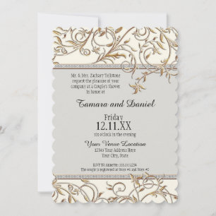 Invitación Art Nouveau Floral Leaf Swirl Jewel w Gold Look