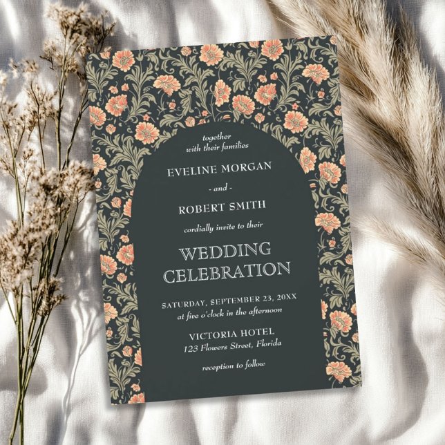 Invitación Art Nouveau floral retro William Morris boda (Retro floral Art Nouveau William Morris wedding Invitation)