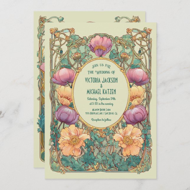 Invitación Art Nouveau Floral Wedding Invitation (Anverso / Reverso)