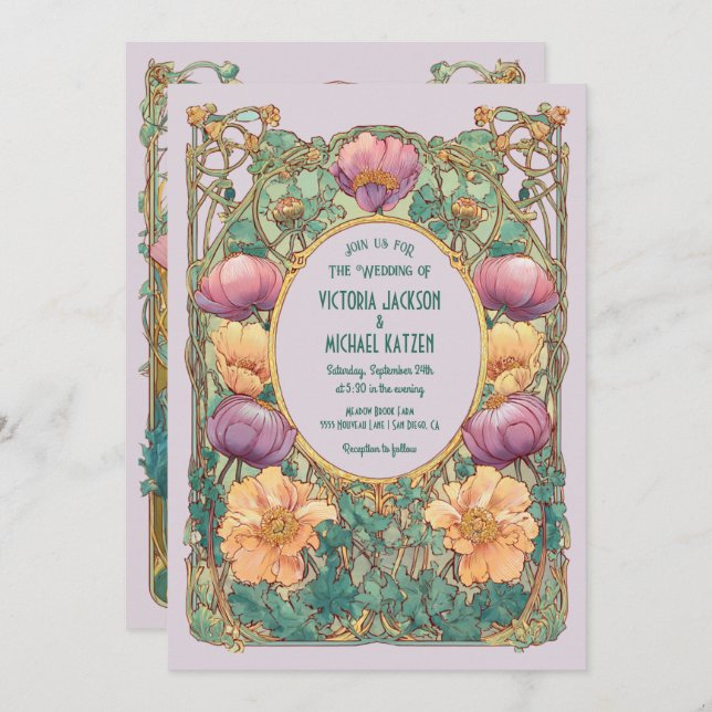 Invitación Art Nouveau Floral Wedding Invitation (Anverso / Reverso)