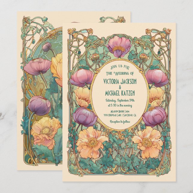 Invitación Art Nouveau Floral Wedding Invitation (Anverso / Reverso)