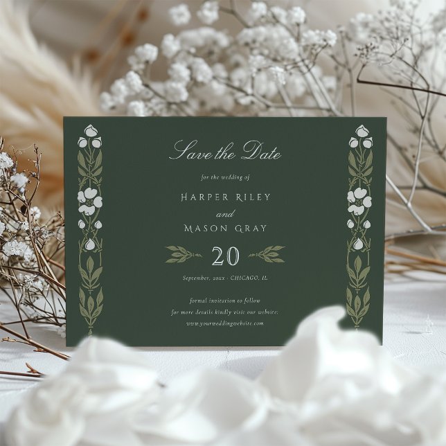 Invitación Art Nouveau Forest Green Save the Date Card (Subido por el creador)