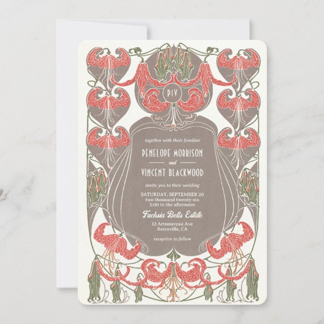 Invitación Art Nouveau Fuchsia Elegance Boda (Anverso)