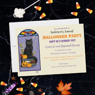 Invitación Art Nouveau Gato Negro Calabaza Púrpura Otoño Amar