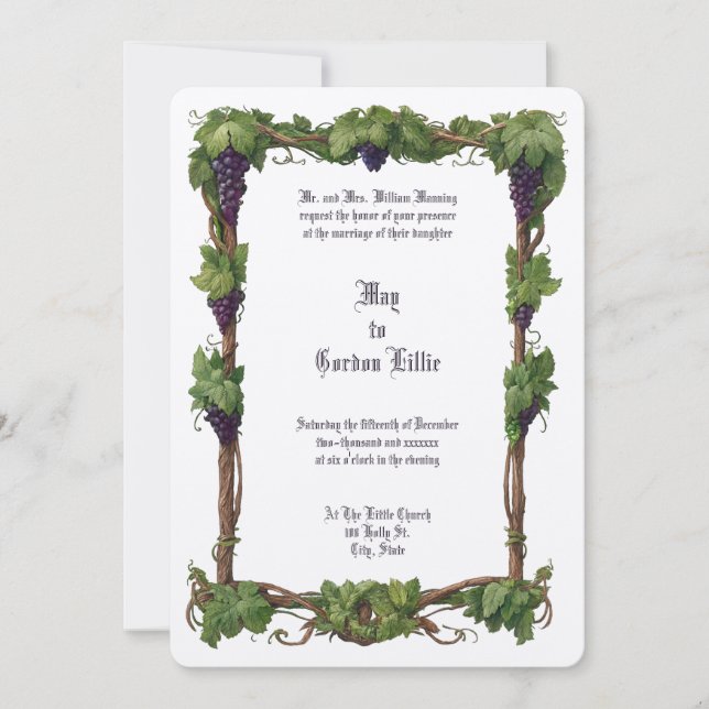 Invitación Art Nouveau Grapevine Color Border Wedding (Anverso)