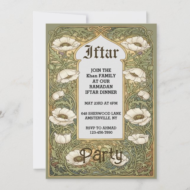 Invitación Art Nouveau Iftar Poppy Flower Invitation (Anverso)