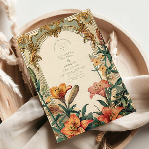 Invitación Art Nouveau Lily Boda - Diseño de marco floral