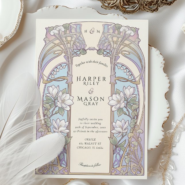 Invitación Art Nouveau Magnolia Floral Wedding and Details (Subido por el creador)