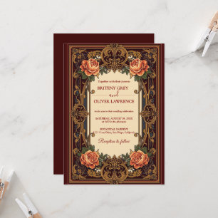 Invitación Art Nouveau Mucha vintage Floral Boda burgundy