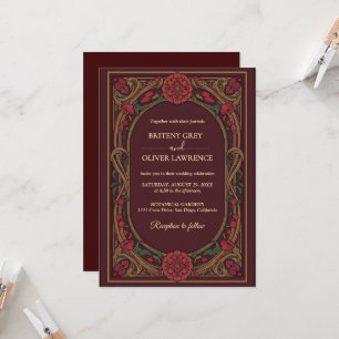 Invitación Art Nouveau Mucha vintage Floral Boda burgundy