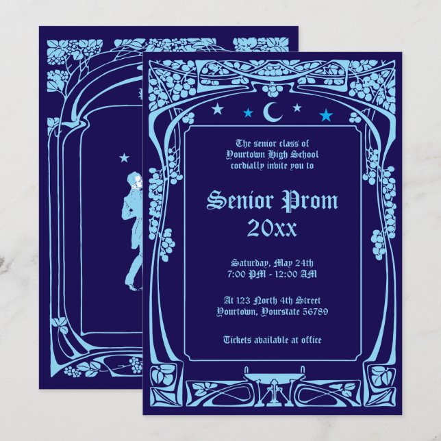 Invitación Art Nouveau Prom (Anverso / Reverso)