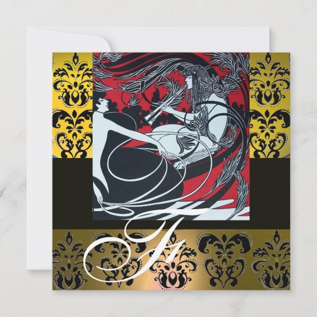 INVITACIÓN ART NOUVEAU ROJO NEGRO AMARILLO BLANCO DAMASK MONO (Anverso)