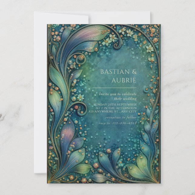 Invitación Art Nouveau Swirling Foliage Antique Wedding (Anverso)
