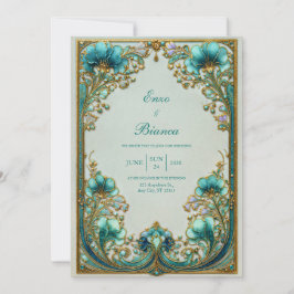 Invitación Art Nouveau Turquoise Floral Gilded Wedding