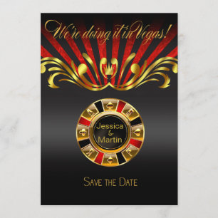 Invitación Art Nouveau Vegas Fecha de Reserva   rojo dorado