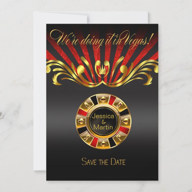 Invitación Art Nouveau Vegas Save the Date | dorado rojo (Anverso)