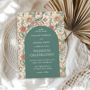 Invitación Art Nouveau vintage boda de terracota verde