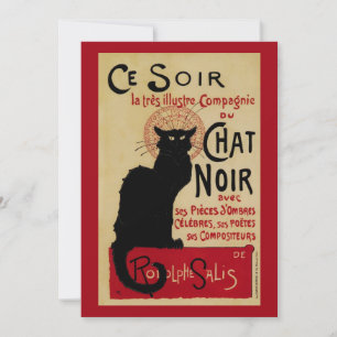 Invitación Art Nouveau vintage, chat Ce Soir Noir gato negro